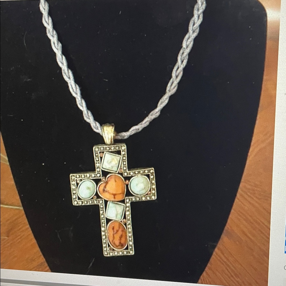 Multicolored cross necklace 29"